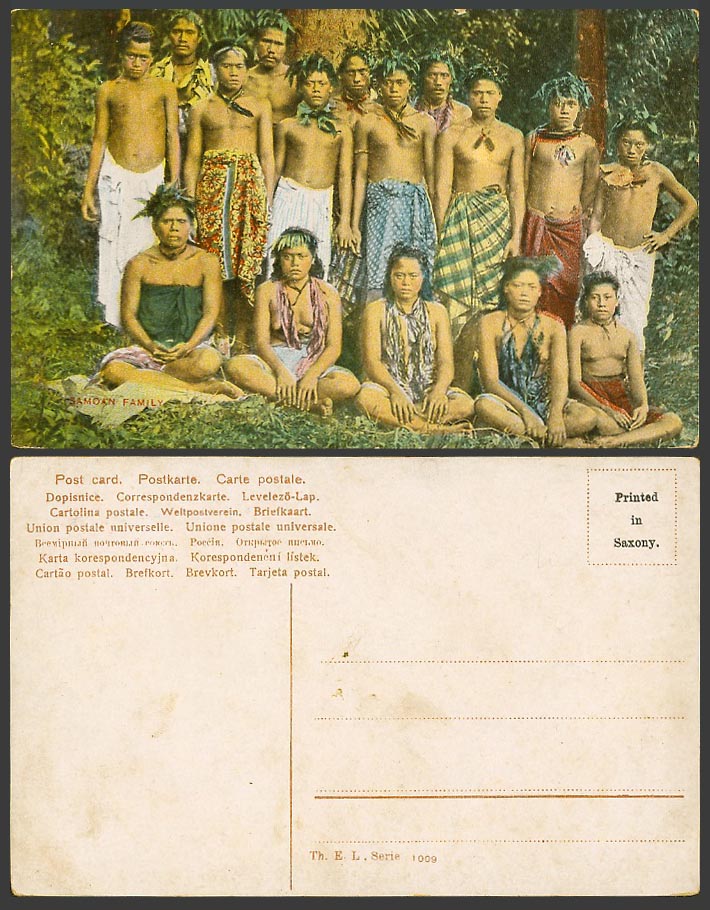 Samoa Old Colour Postcard Samoan Family, Native Men Women, Traditional Costumes