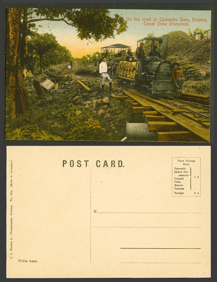 Panama Old Postcard Locomotive Train On Road to Camacho Dam, Empire, Canal Zone