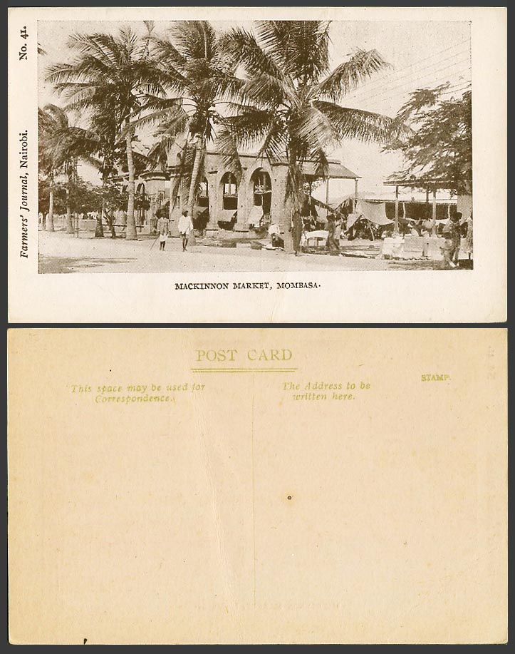 Kenya Old Postcard Mombasa Mackinnon Market Street Scene Palm Trees Natives N.41