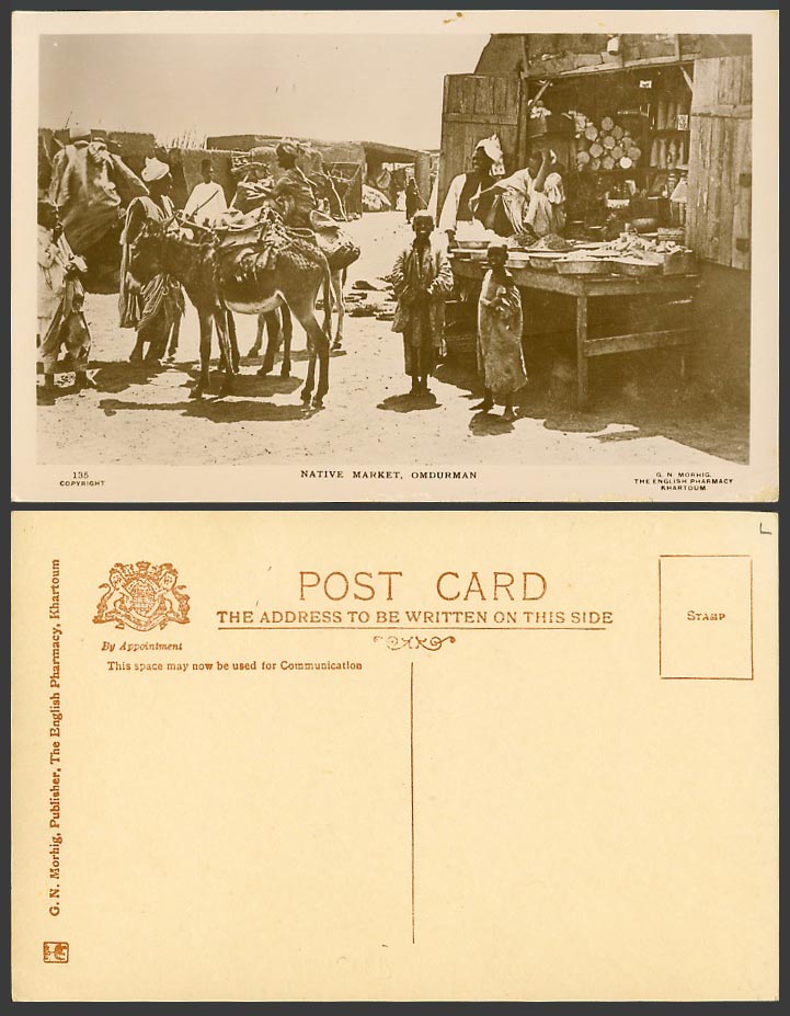 Sudan Old Real Photo Postcard Omdurman, Native Market, Roadside Sellers, Donkey