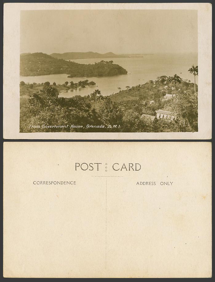 Grenada Old Real Photo Postcard General View from Government House Panorama, BWI