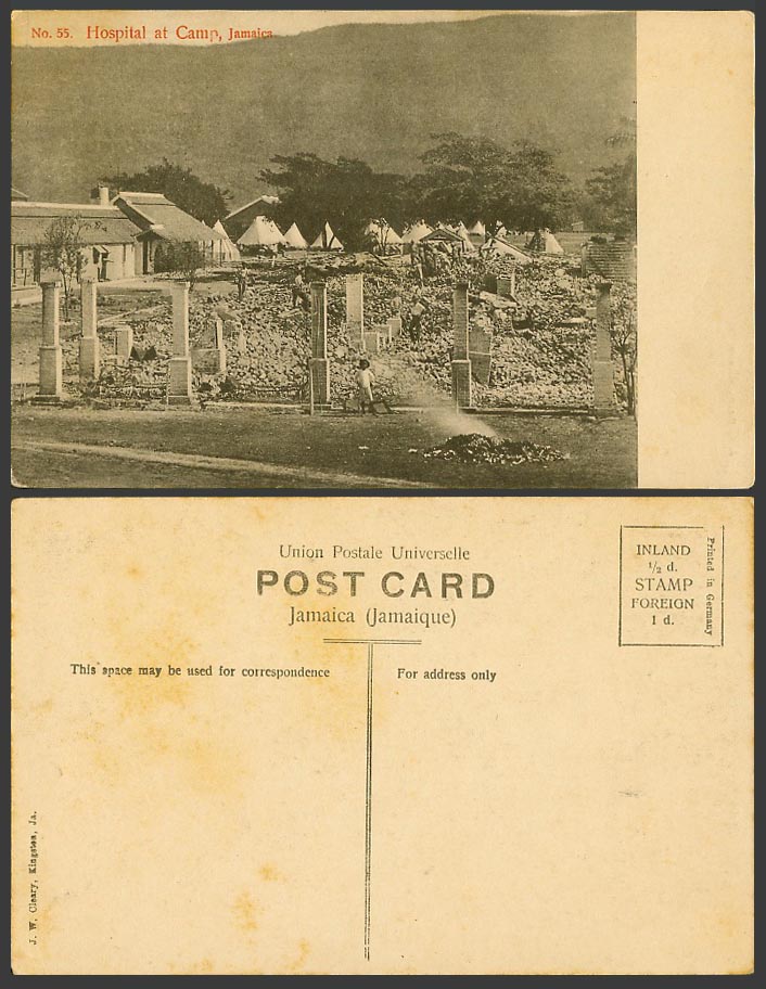 Jamaica Old Postcard Hospital at Camp, Tents, Native Houses, Street Scene B.W.I.