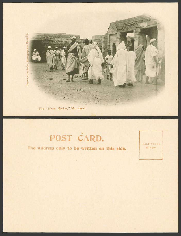 Morocco Old UB Postcard MARRAKESH Slave Market Street Scene Hayton Yates Mogador