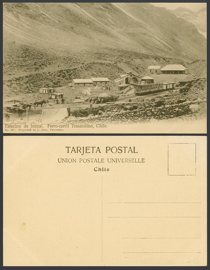 Chile Old Postcard Estac. Juncal Railway Station, Train Ferro-carril Transandino