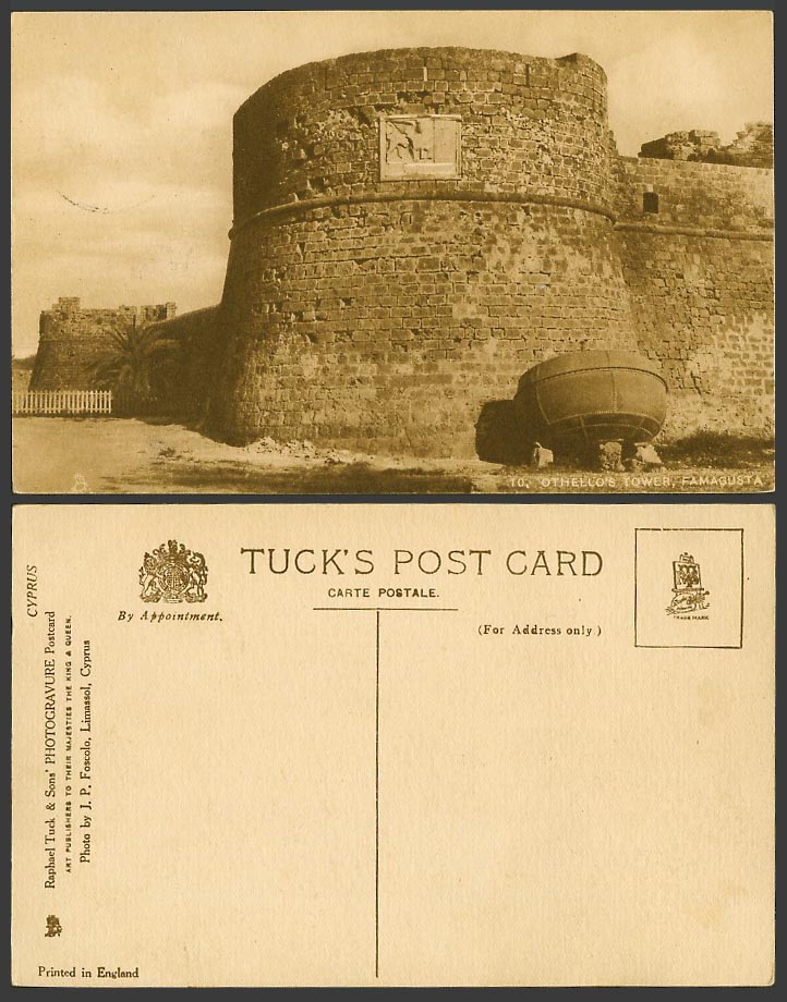 CYPRUS Old Tuck's Postcard Famagusta Tower, Othello Tower Othello's Castle Walls