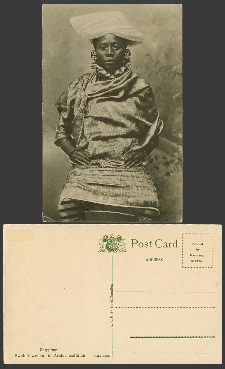 Zanzibar Old Postcard Native Swahili Woman in Arabic Traditional Costumes Ethnic