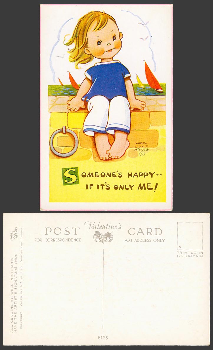 MABEL LUCIE ATTWELL Old Postcard Someone's Happy - If It's Only Me! Seaside 6125