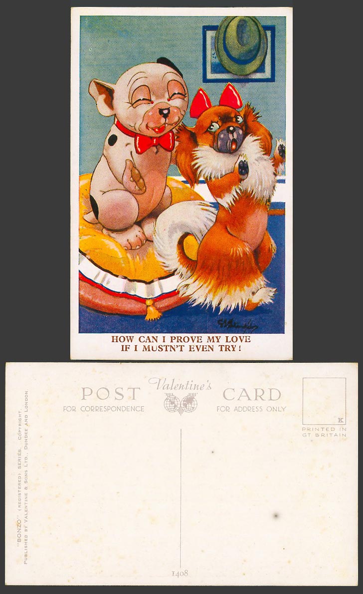 BONZO DOG GE Studdy Old Postcard How Can I Prove My Love If Not Even Try No.1408