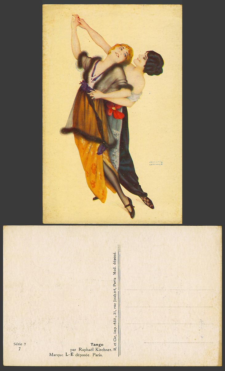 Raphael Kirchner Artist Signed Old Postcard Tango, Dancers Dancing Glamour Women