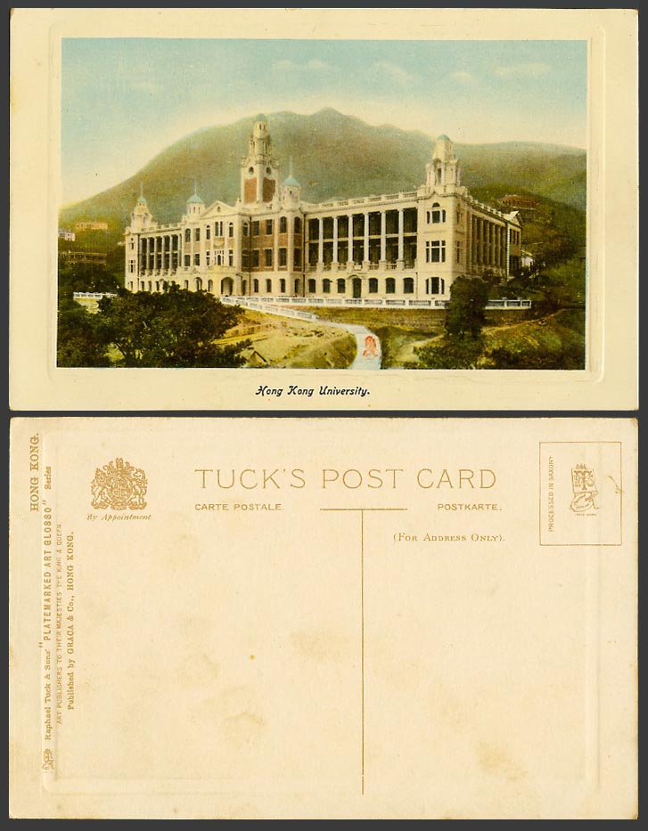 HongKong China Embossed Tuck's Old Postcard Hong Kong University, Main Building