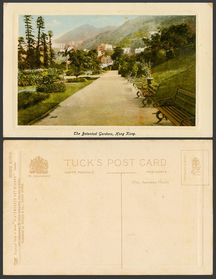 Hong Kong Embossed Tuck's Old Postcard Botanical Gardens, Botanic Garden Benches