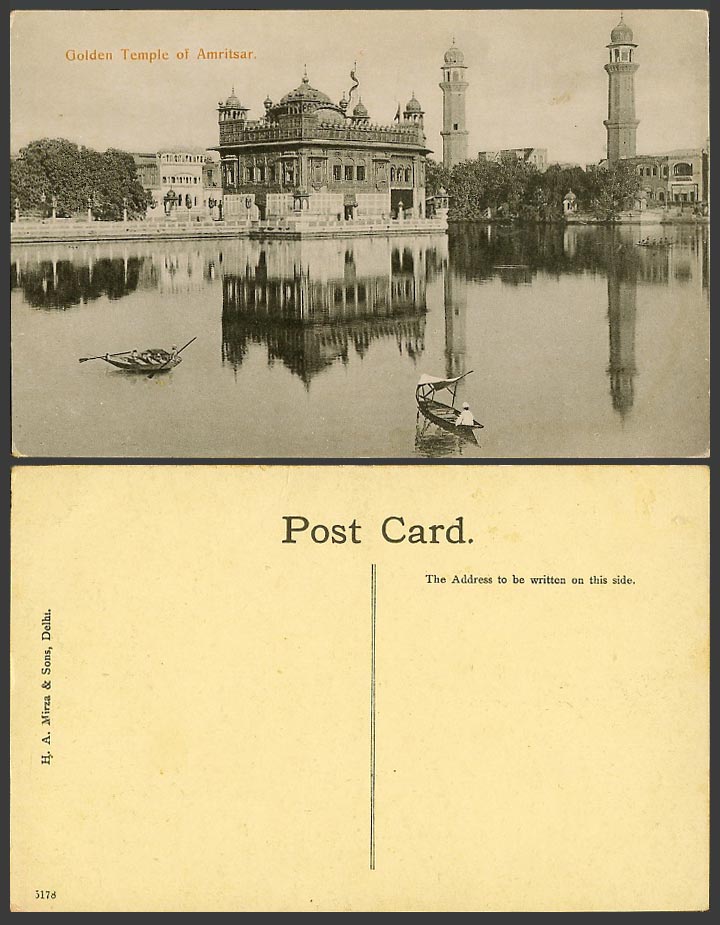 India Old Postcard Golden Temple of Amritsar, Bridge Boats Boating, Darbar Sahib