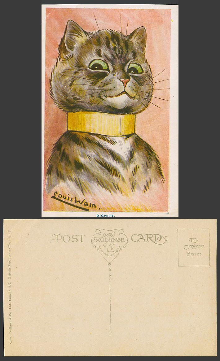 LOUIS WAIN Artist Signed Cat Kitten Dignity Collar Old Postcard C.W. Faulkner Co