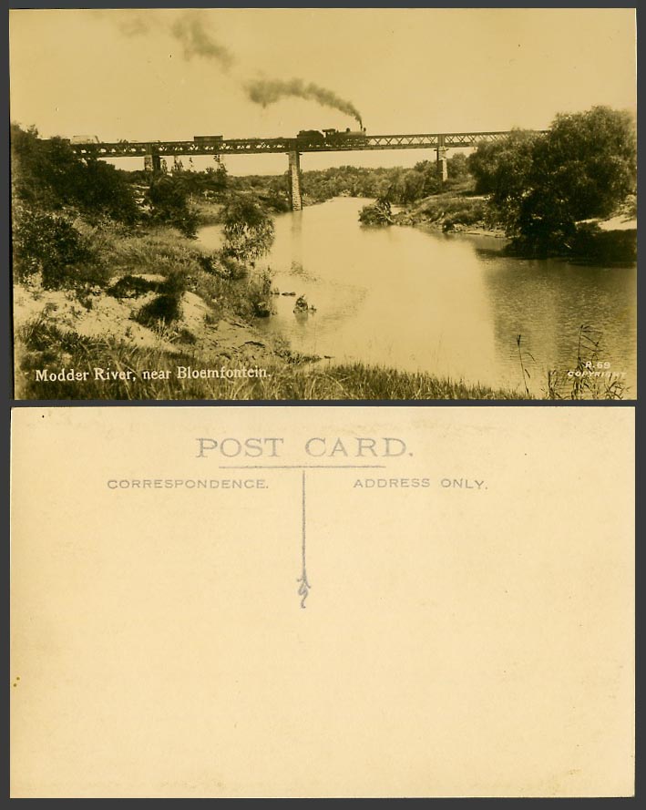 South Africa Old RP Postcard Modder River Locomotive Train Bridge n Bloemfontein