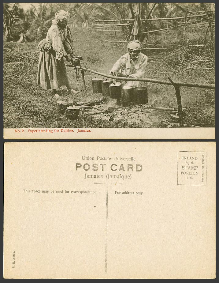 Jamaica Old Postcard Superintending the Cuisine Woman & Man Smoking Pipe Cooking