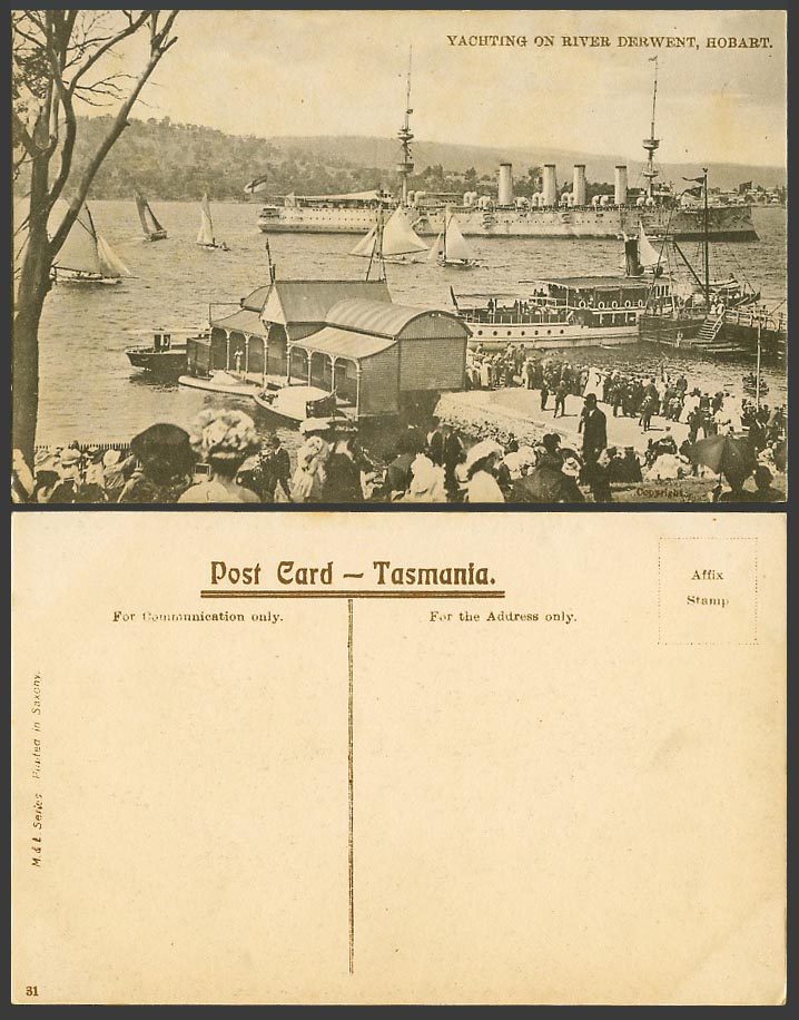 Australia Tasmania Hobart Yachting on River Derwent, Warship Yachts Old Postcard