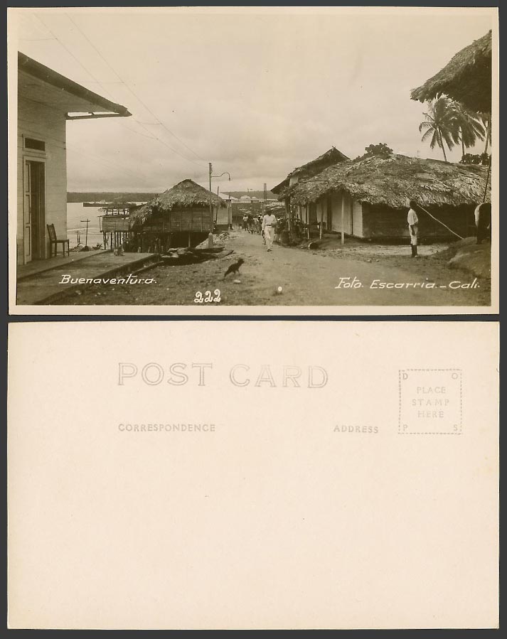 Colombia Old Real Photo Postcard Buenaventura Street Scene Native Houses Huts RP