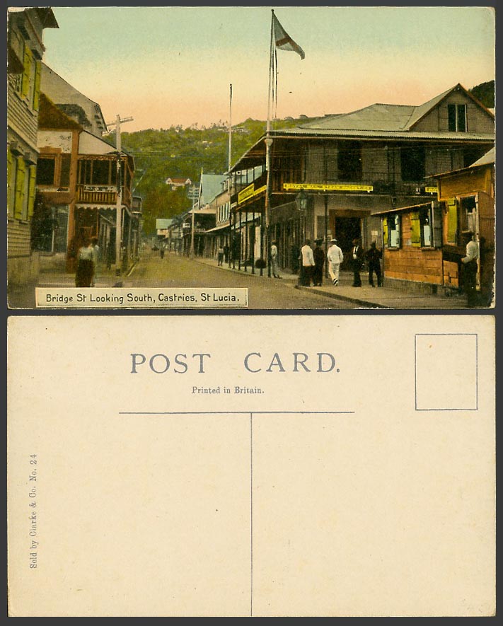 St. Lucia Old Postcard Castries Bridge Street South, Royal Mail Steam Packet Co.