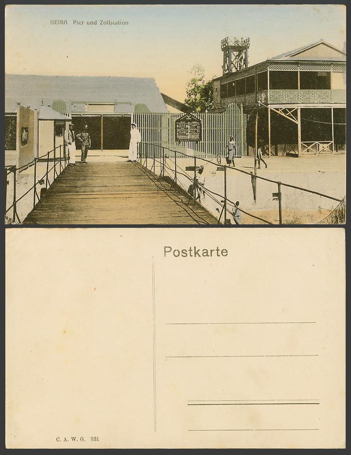 Beira, Pier und Zollstation Customs Station, Portuguese Mozambique Old Postcard