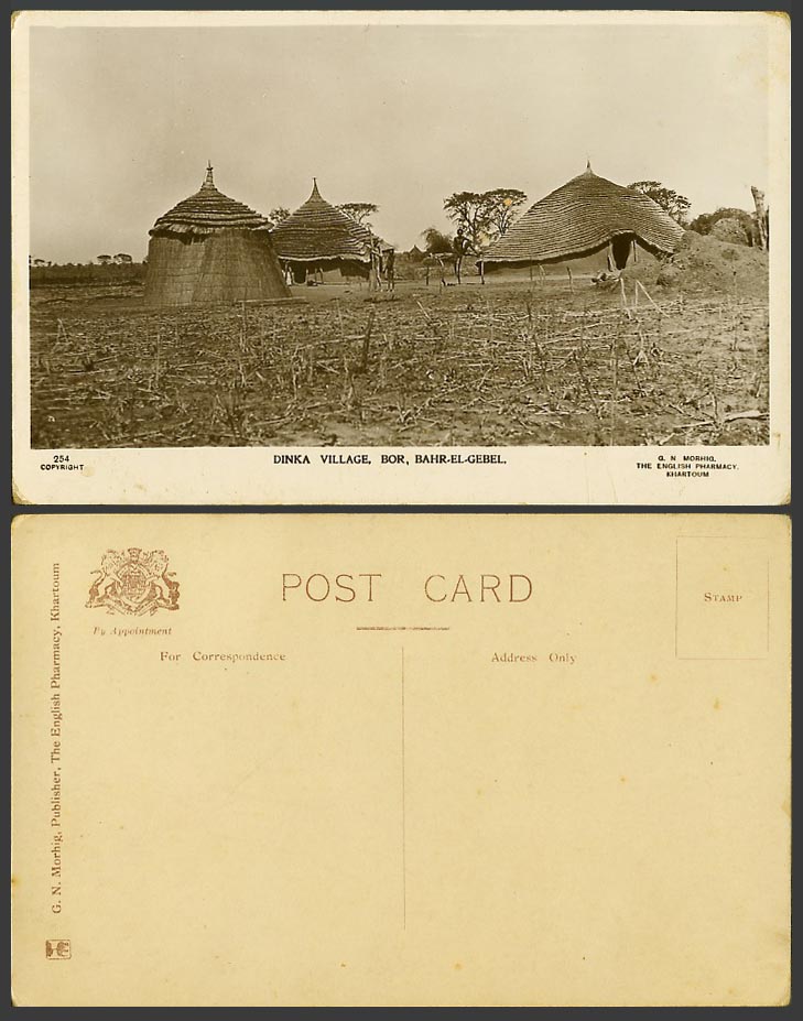 Sudan Old Real Photo Postcard Dinka Village Bor Bahr-El-Gebel Native Houses Huts