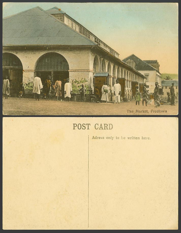 Sierra Leone Old Hand Tinted Postcard Freetown, The Market Street Native Vendors