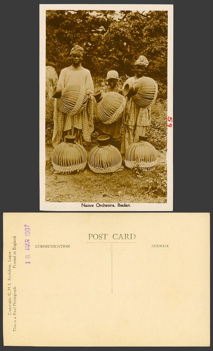 Nigeria 1937 Old Real Photo Postcard Native Orchestra Ibadan Musical Instruments