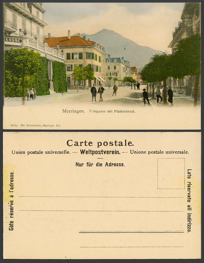 Switzerland Old UB Postcard Meyringen, Postgasse mit Plattenstock, Street Scene