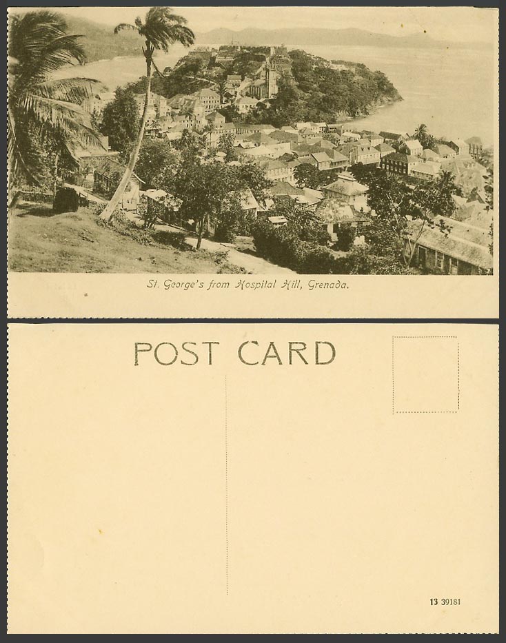 Grenada Old Postcard St. George's from Hospital Hill Palms Panorama General View