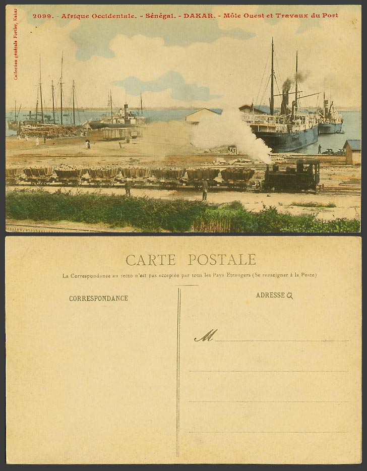 Senegal Old Postcard Dakar West Mole Port Works Locomotive Train Harbour Steamer