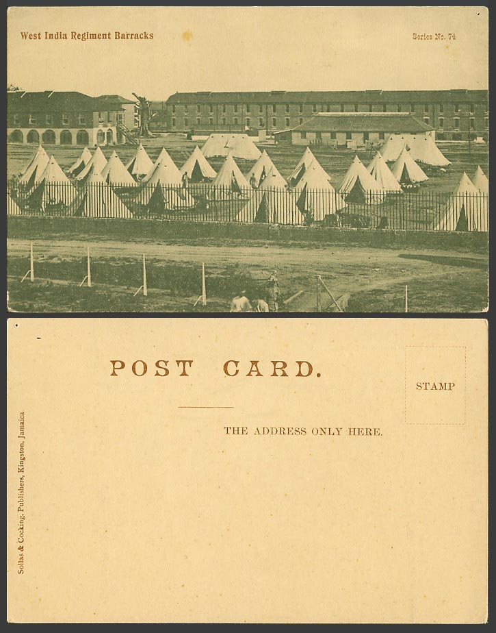 Jamaica Old Postcard West India Regiment Barracks, Tents Military Barrack B.W.I.