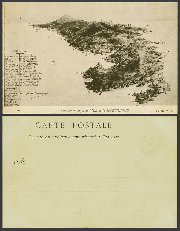 Martinique MAP Old UB Postcard Vue Panoramique de la l'Ile de la Martinique CM&B