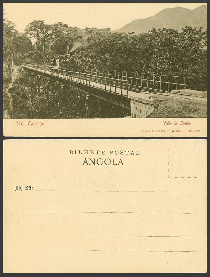 Angola Old UB Postcard Casengo, Valle do Zondo, Locomotive Train, Railway Bridge