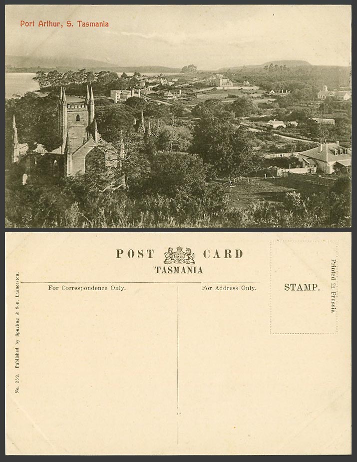 Australia S. Tasmania Old Postcard Port Arthur Village Church Cathedral Panorama