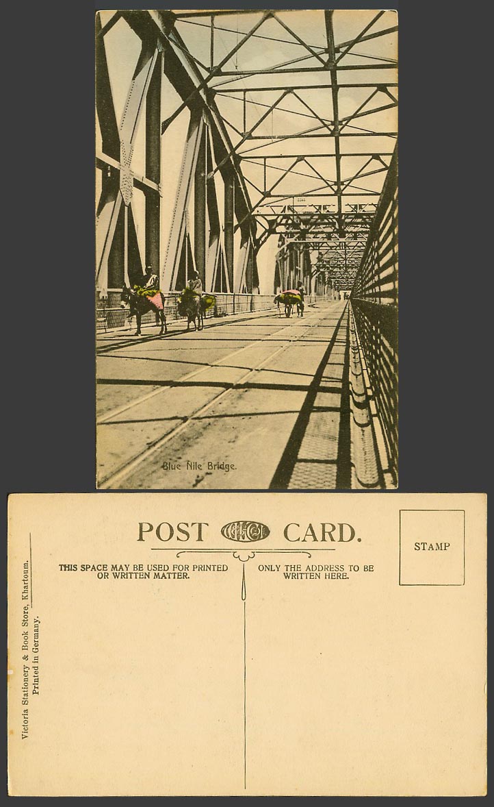 Sudan Old Postcard Blue Nile Bridge Khartoum Railway Bridge Native Donkey Riders