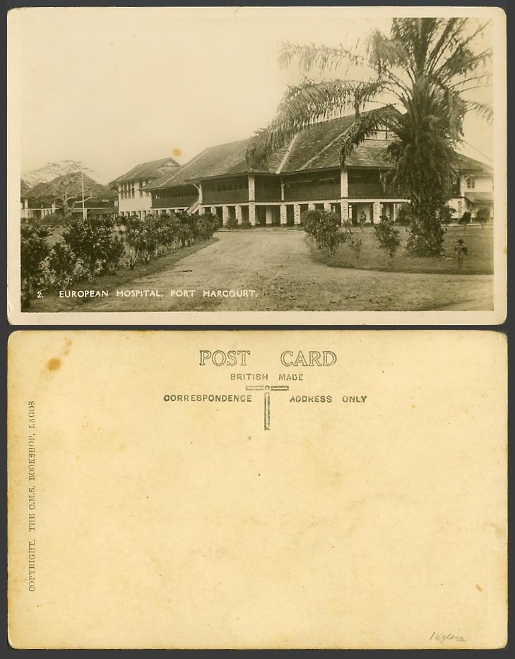 Nigeria Old Real Photo Postcard Port Harcourt The European Hospital Street Scene