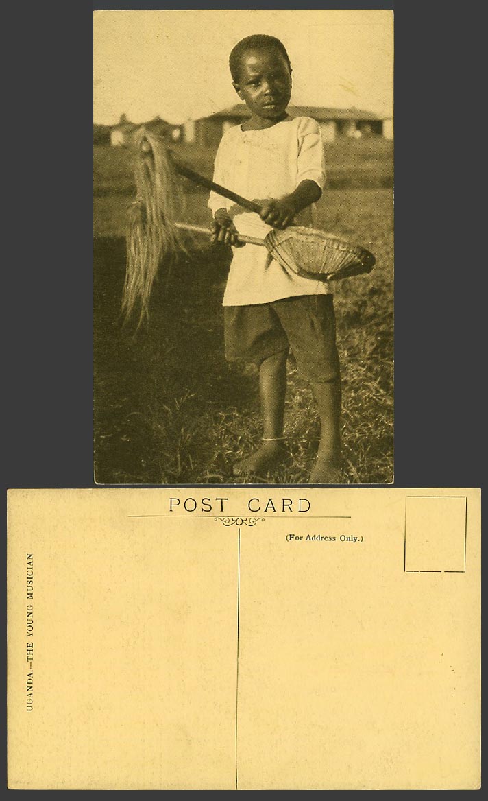 Uganda Old Postcard The Young Musician Boy Girl Endongo Musical Instrument Kenya