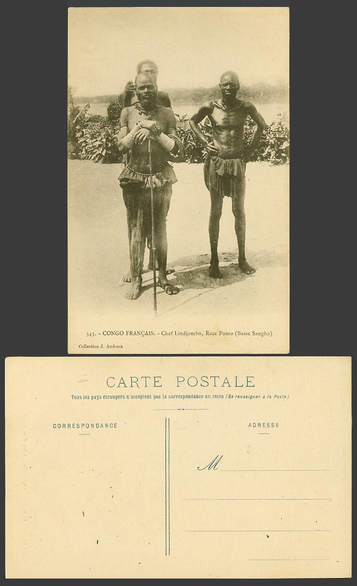 French Congo Old Postcard Chief, Chef Lindjombo Race Pomo Basse Sangha, Costumes