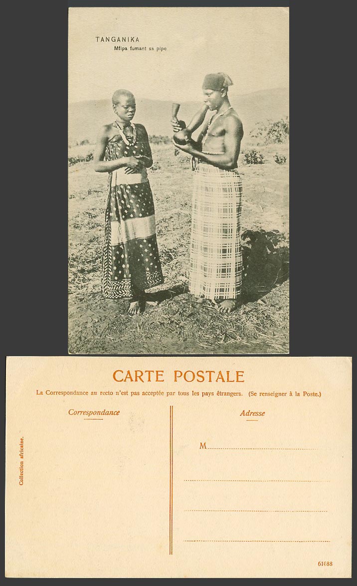 Tanganyika Tanzania Old Postcard Mfipa fumant sa pipe, Native Woman Smoking Pipe