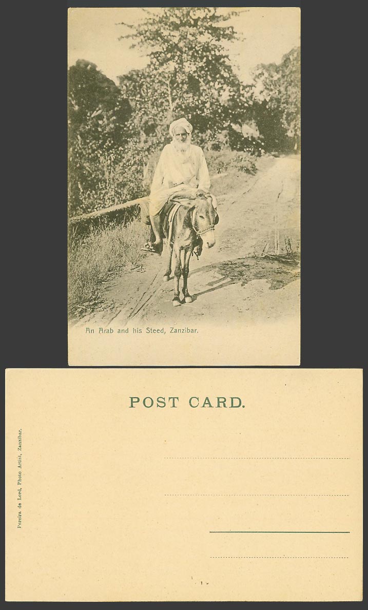 Zanzibar Old Postcard An Arab and His Steed Native Arabe Man Donkey Rider Street