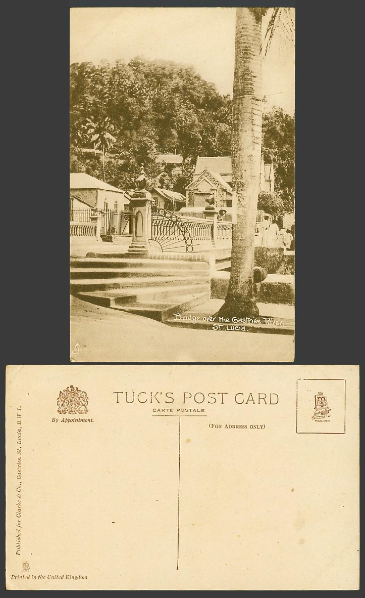 Saint St. Lucia Old Tuck's Postcard Bridge over Castries River, Steps Palm Trees