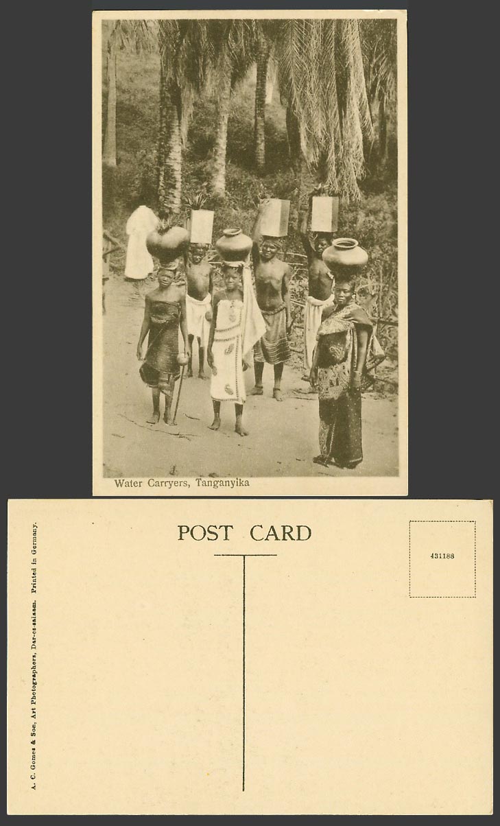 Tanganyika Tanzania Old Postcard Water Carriers - Native Men Women Carry Vessels