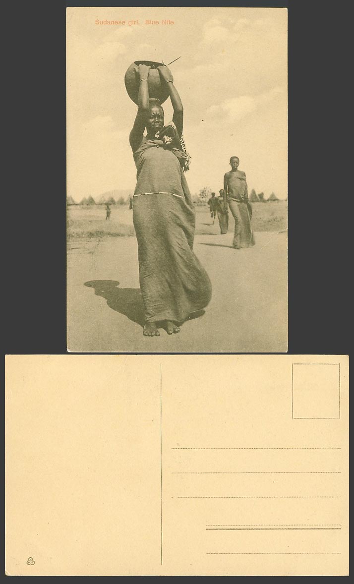 Sudan Old Postcard Blue Nile, Sudanese Girl Carrying Vessel on Head Native Women
