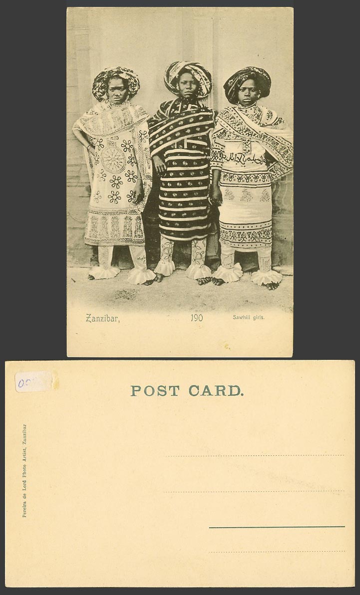 Zanzibar c.1900 Old Postcard Sawhili Girls, Swahili Women, Traditional Costumes