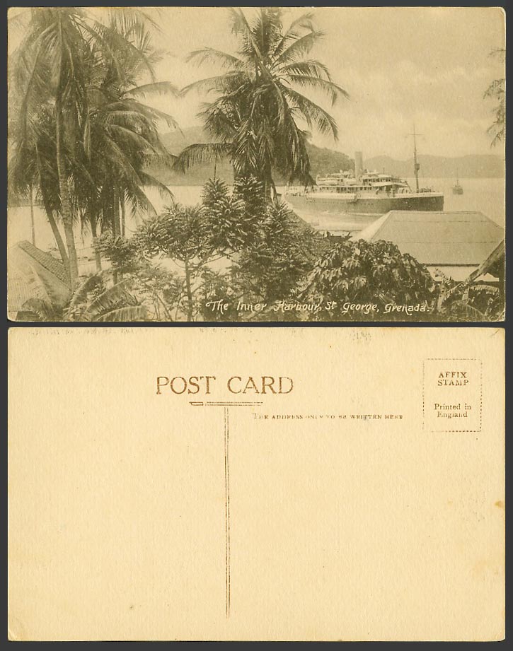 Grenada Old Postcard Inner Harbour, St. George's, Steam Ship Steamer, Palm Trees