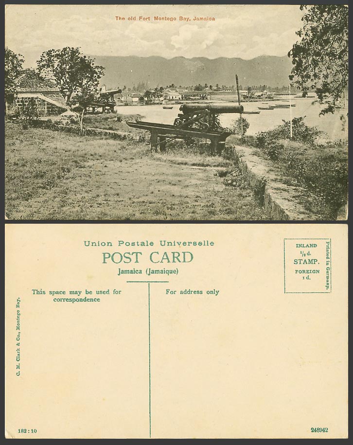 Jamaica Vintage Postcard The Old Fort Montego Bay Cannons Boats Harbour Fortress