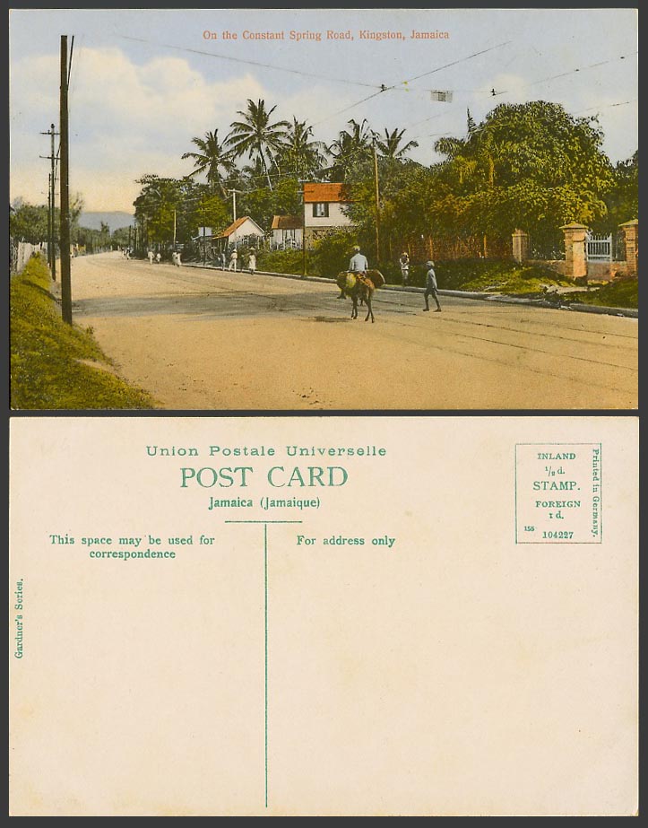 Jamaica Old Colour Postcard On Constant Spring Road Street Scene Kingston B.W.I.