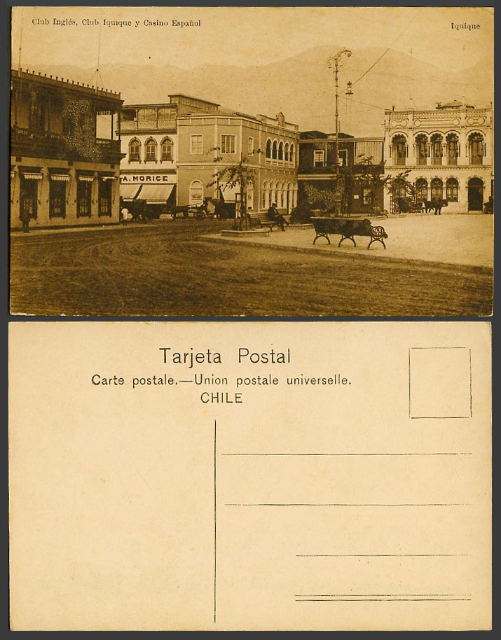 Chile Old Postcard Club Ingles Club Iquique Casino Espanol A Morice Street Scene