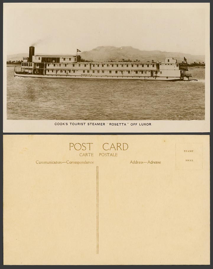 Egypt Old Real Photo Postcard Cook's Tourist Steamer - Rosetta, Off Luxor, River