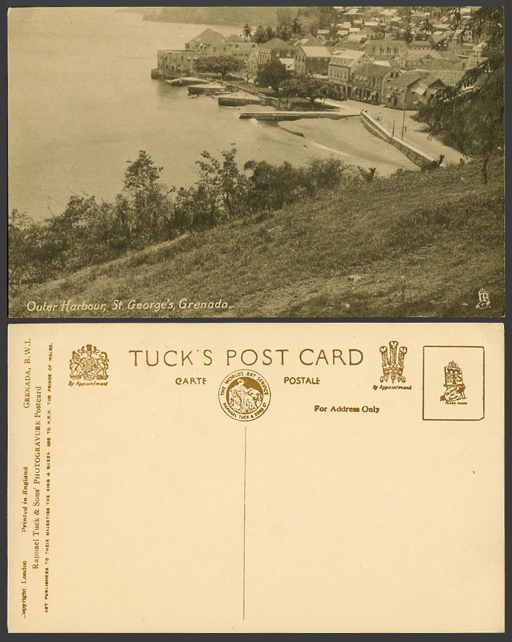 Grenada BWI Old Tuck's Postcard Outer Harbour St. George's Street Scene Panorama