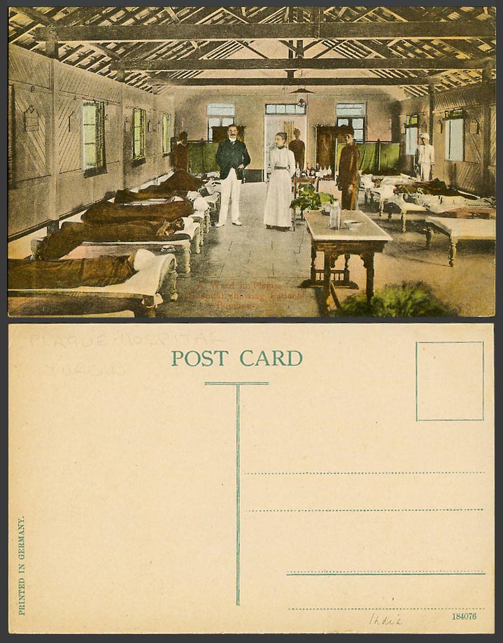 India Old Colour Postcard Bombay A Ward in Plague Hospital Patients Doctor Nurse